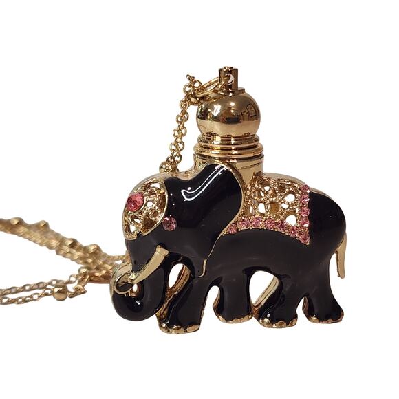 NEW Ornate Elephant Essential Oil Glass Bottle Necklace Perfume Snuff Adjustable - Picture 1 of 9